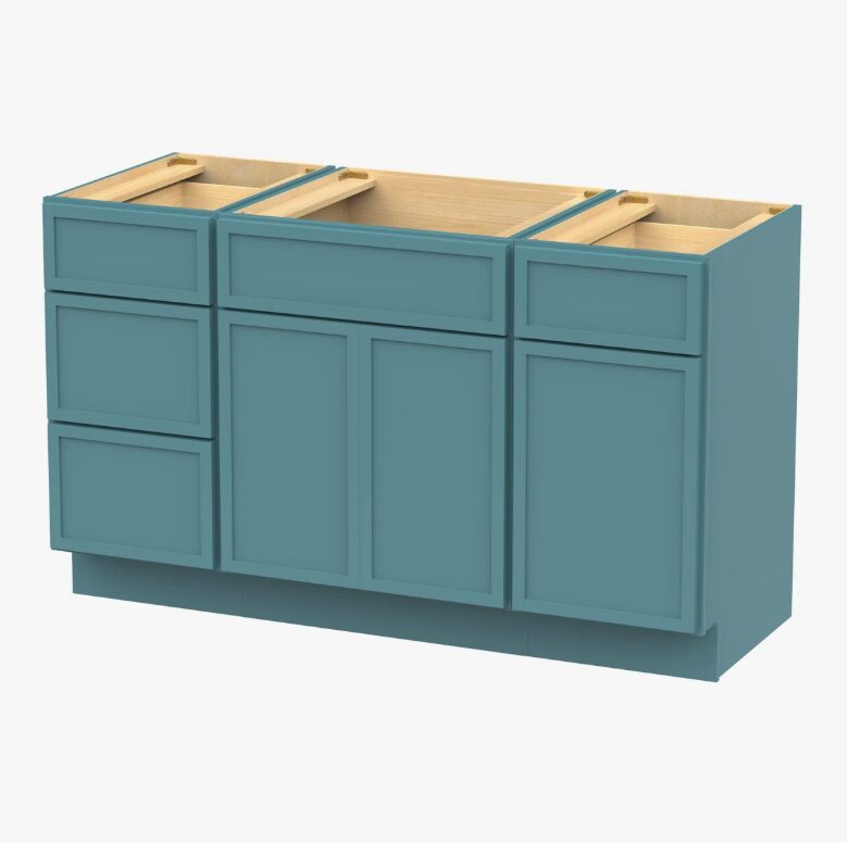 Vibrant Teal Double Sink Vanity Base Cabinet with Full Soft-Close Storage for Master Bath Remodel