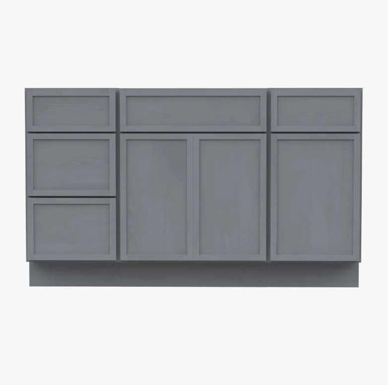 Classic Dark Gray Double Sink Vanity Base Cabinet with Full Soft-Close Storage for Master Bathroom Renovation