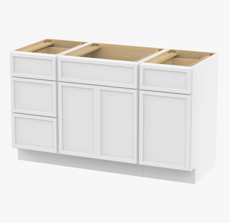 4 Bright White Double Sink Vanity Base Cabinet with Full Soft-Close Storage for Master Bath Renovation