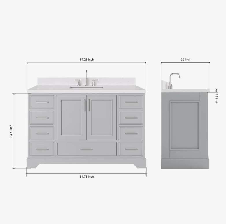 4 Spacious Light Gray Bathroom Vanity with Brushed Nickel Hardware & Massive Soft-Close Storage