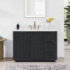 48" Black Rattan Complete Bathroom Vanity Set with Quartz Countertop