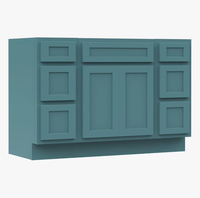 Vibrant Teal Shaker Vanity Base Cabinet with Large Silent Soft-Close Storage