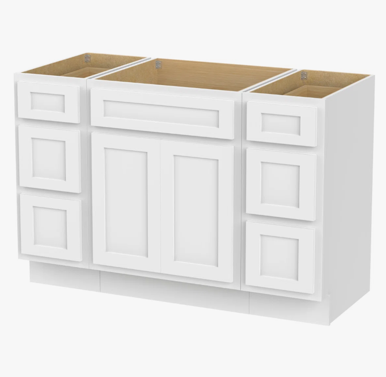 Bright White Shaker Vanity Base Cabinet with Spacious Silent Soft-Close Storage