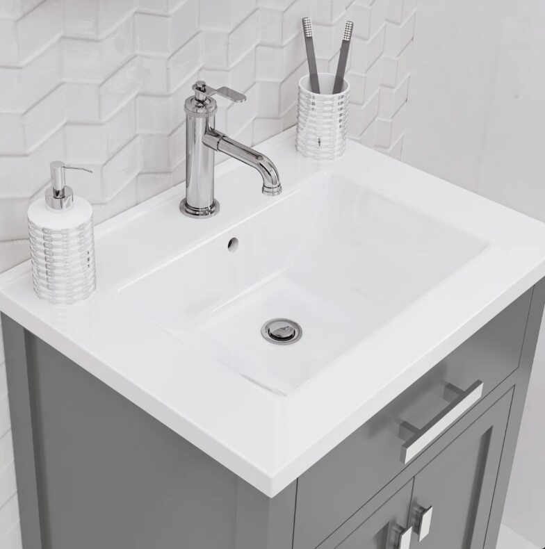 4 Compact Gray Shaker Bathroom Vanity with Single Drawer & Double Storage Doors
