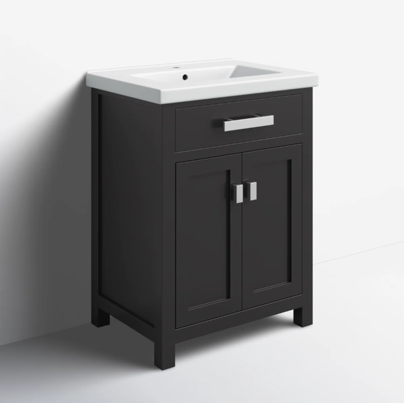 Space-Saving Black Shaker Bathroom Vanity with Single Drawer & Double Storage Doors