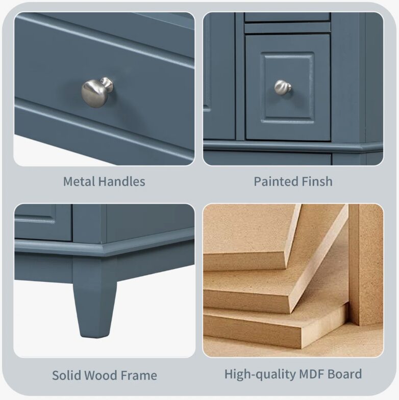 4 Large Storage Slate Blue Bathroom Vanity with Soft-Close Drawers & Single Storage Door