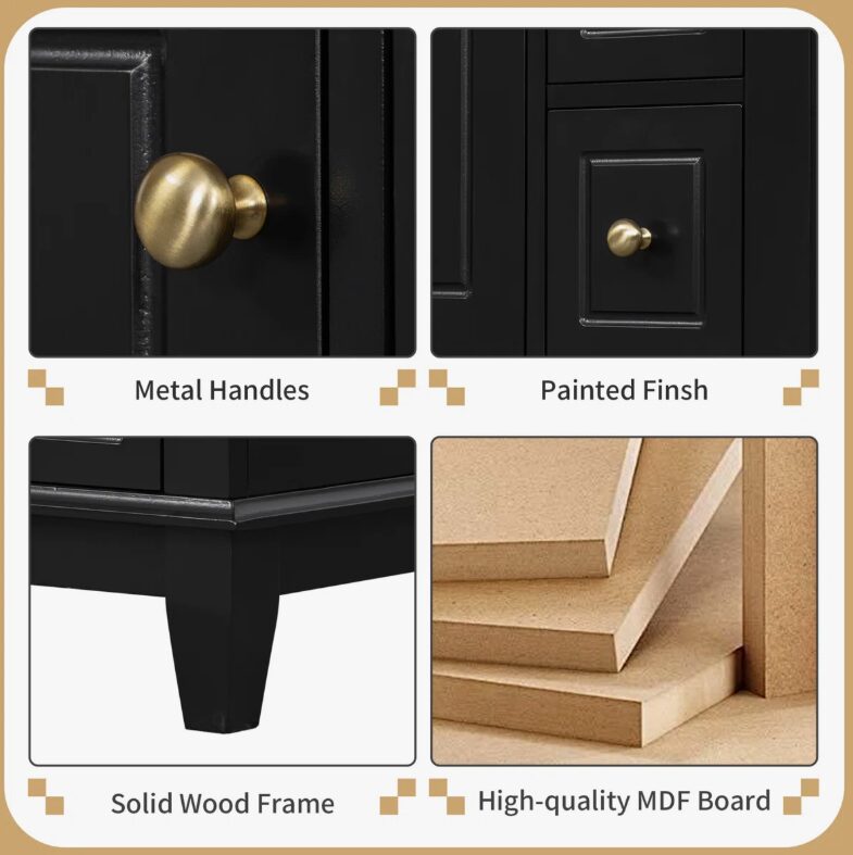 4 Spacious Storage Black Bathroom Vanity with Soft-Close Drawers & Single Cabinet Door