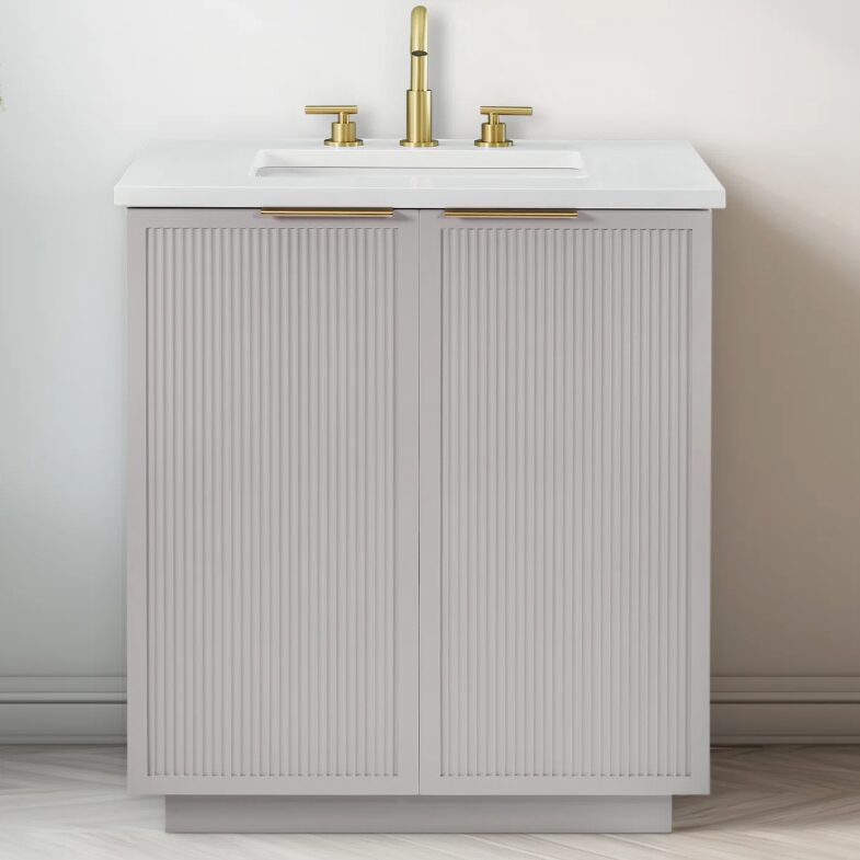 Minimalist Fluted Bathroom Vanity with Dual Soft-Close Doors & Adjustable Storage Shelf