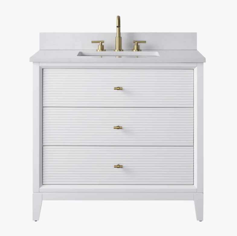 Large Storage Fluted White Bathroom Vanity with Full Soft-Close Solid Wood Drawers