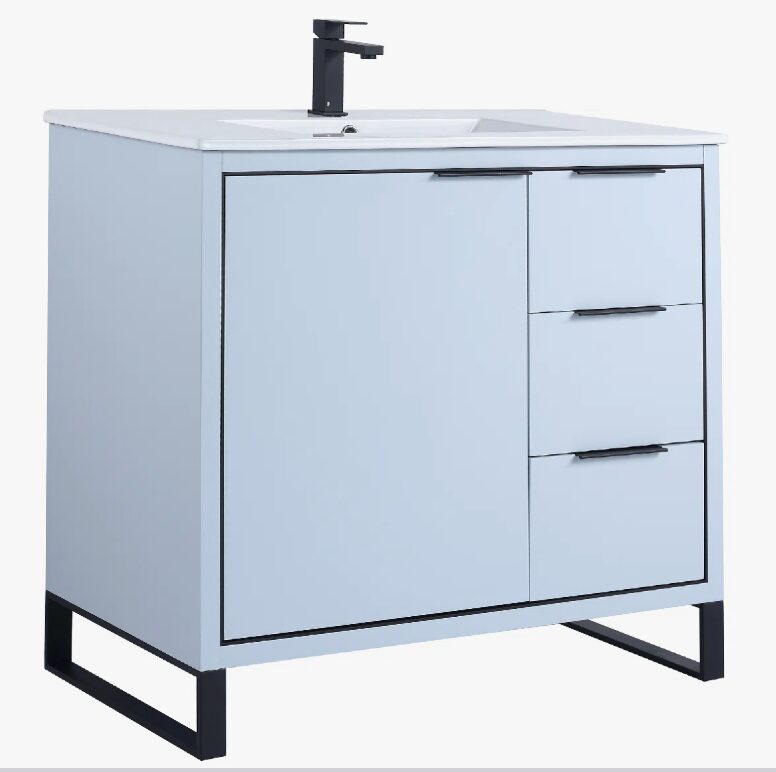 4 Minimalist Light Blue Bathroom Vanity with Full Soft-Close Hardware & Adjustable Interior Shelf