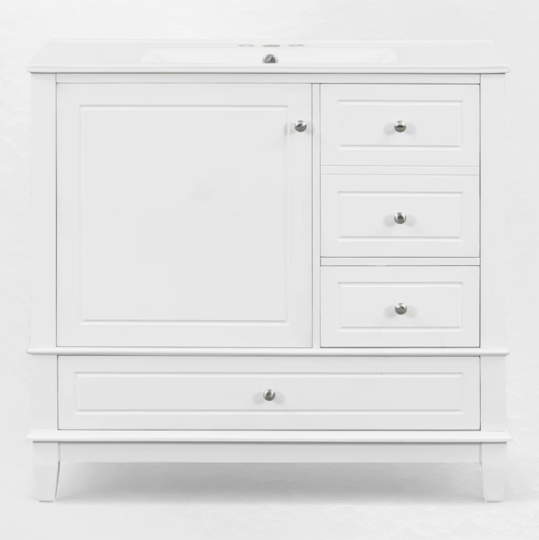 Classic White Bathroom Vanity with Full Soft-Close Hardware & Diversified Storage Layout