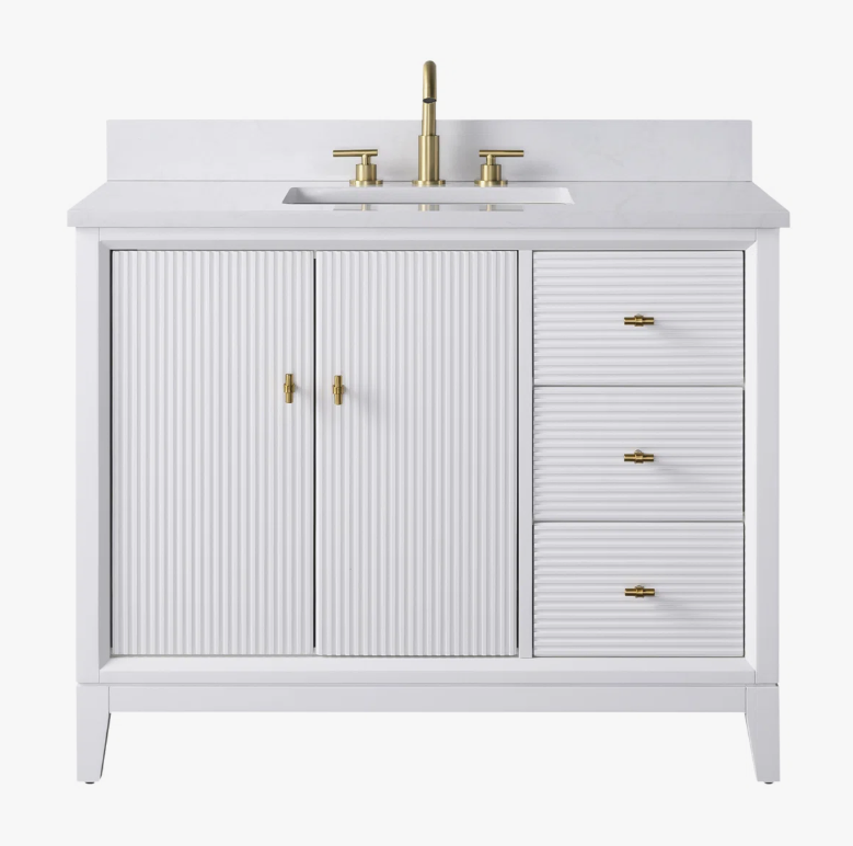 Contemporary Reeded Wood Bathroom Vanity with Split Storage Layout & Full Anti-Slam Soft-Close Hardware
