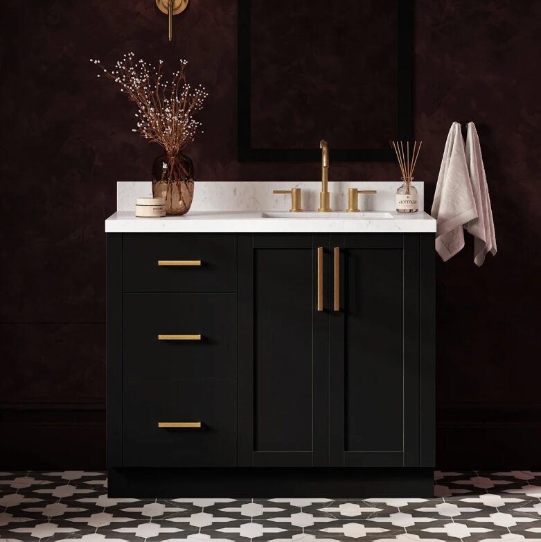 4 Contemporary Matte Black Bathroom Vanity with Full Soft-Close Slides & Spacious Wooden Drawers