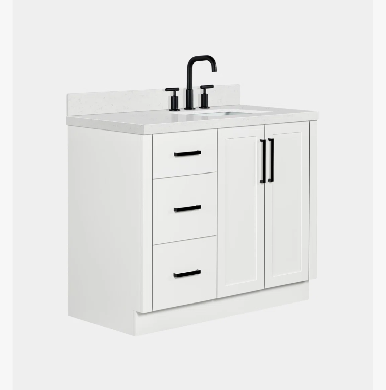 Minimalist White Wood Bathroom Vanity with Full Soft-Close Hardware & Solid Pine Drawer Boxes