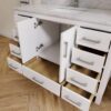 4 48" Modern White Bathroom Vanity Cabinet with Brushed Nickel Pulls & Symmetric Multi-Drawer Storage