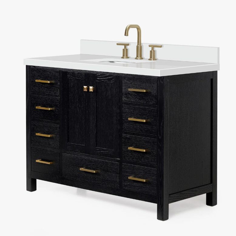 4 Rustic Black Oak Bathroom Vanity with Full Soft-Close Slides & Spacious Classified Storage