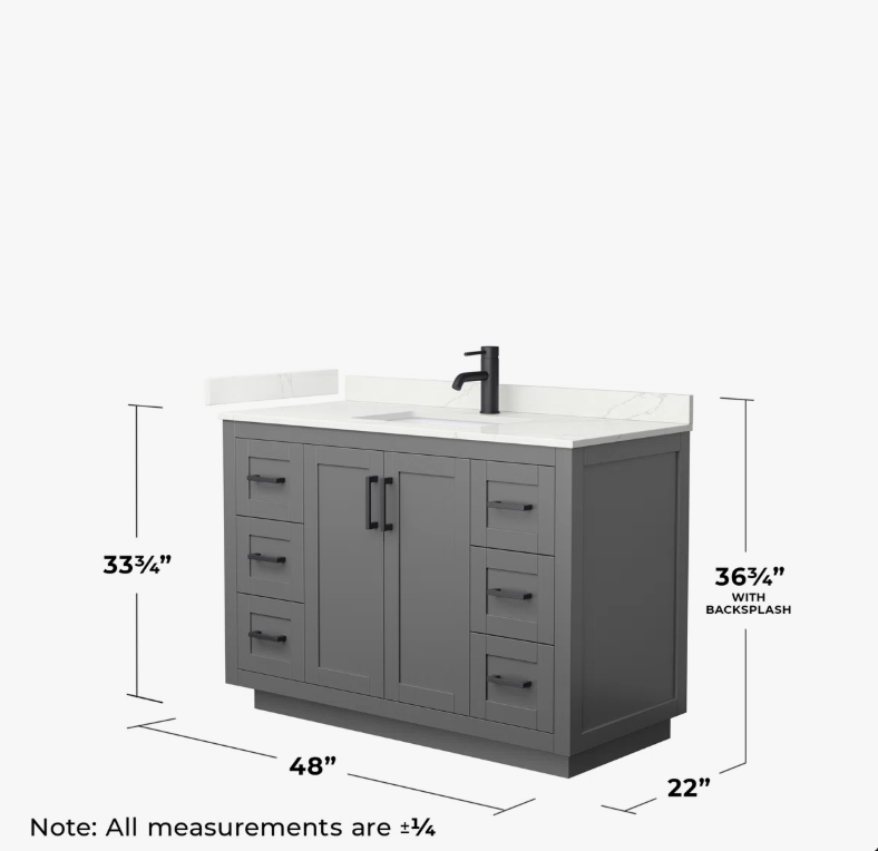Transitional Dark Gray Single Sink Bathroom Vanity with Full Soft-Close Hardware & Solid Pine Drawer Boxes