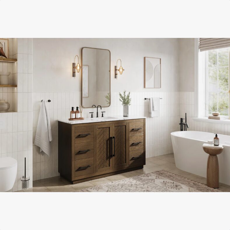 4 Transitional Weathered Wood Single Sink Vanity with Full Soft-Close Hardware & Solid Wood Drawer Boxes