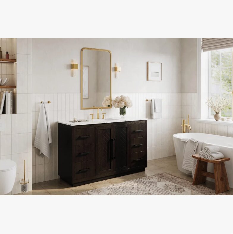 4 Transitional Herringbone Single Sink Bathroom Vanity with Full Soft-Close Hardware & Solid Wood Drawer Boxes