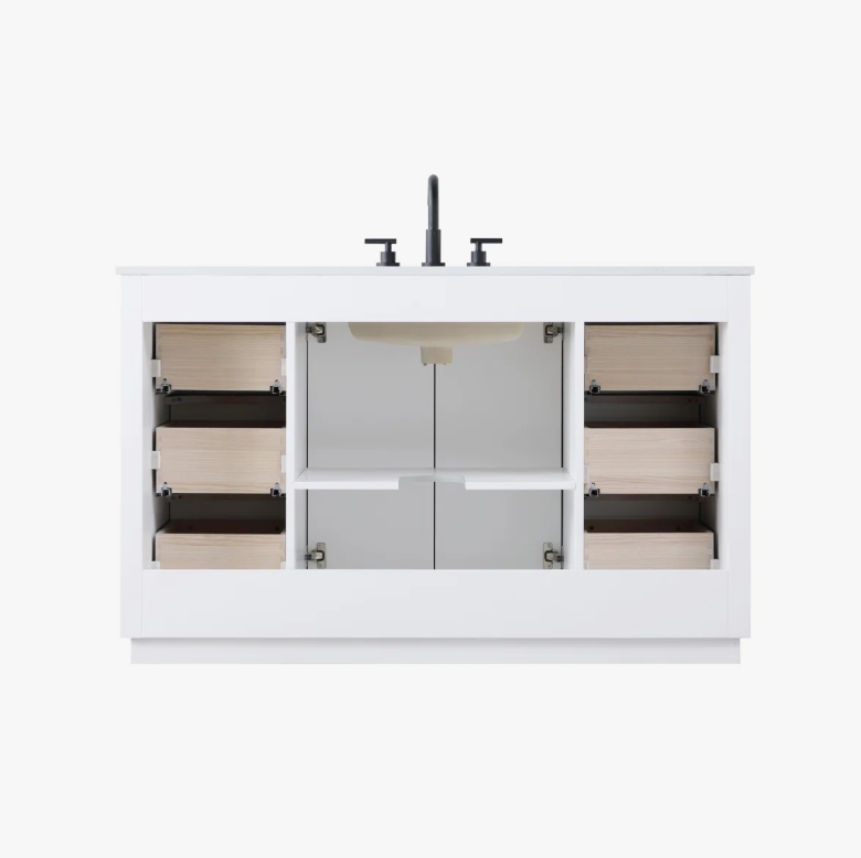 Transitional White Single Sink Vanity with Full Soft-Close Hardware & Solid Wood Drawer Boxes