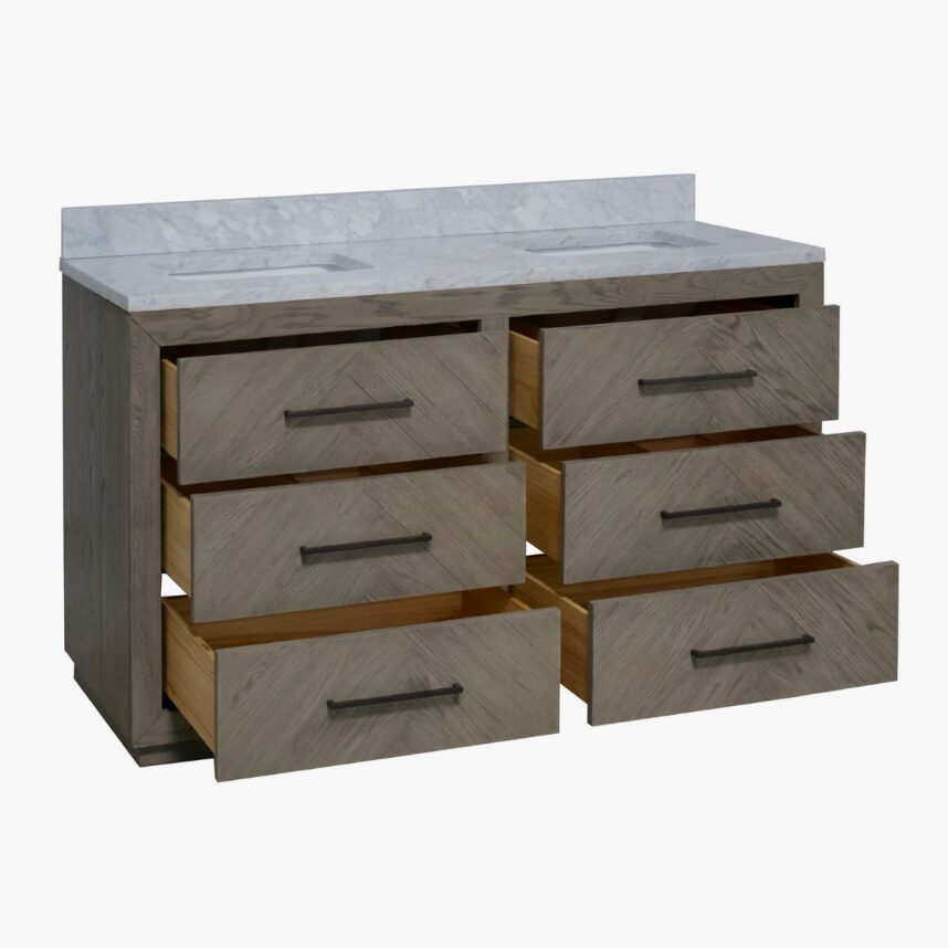 Transitional Double Sink Freestanding Vanity with Full Soft-Close Drawers & Marble Countertop