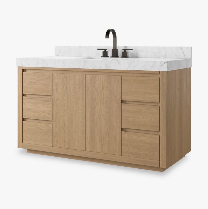 4 Contemporary Oak Single Sink Vanity with Full Soft-Close Hardware & Spacious Interior Storage