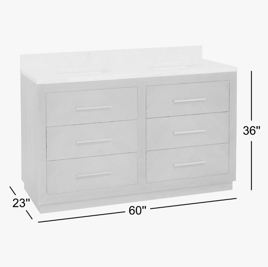 60" Modern Dark Wood Double Vanity Cabinet All Drawer Storage & Marble Countertop