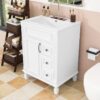 Classic White Bathroom Vanity with Soft Close Drawers Multi-Zone Storage & Decorative Wood Legs