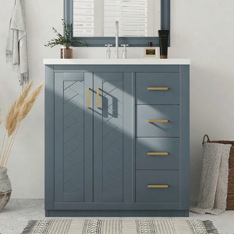 4 Minimalist Grey Bathroom Vanity Soft Close Drawers Split Side Storage Layout