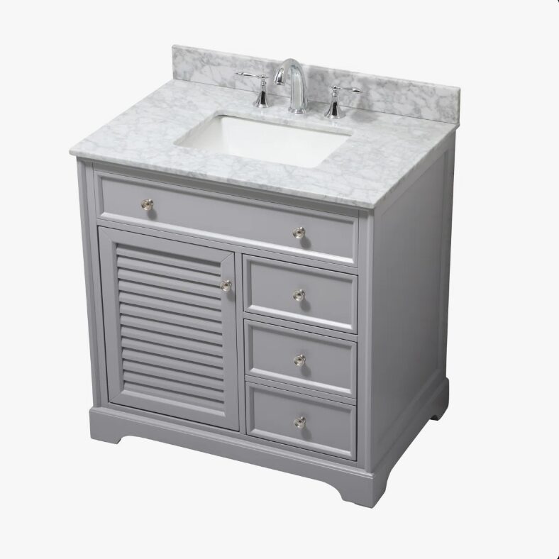 4 Coastal Style Grey Louver Bathroom Vanity Soft Close Drawers Multi-Zone Storage Cabinet