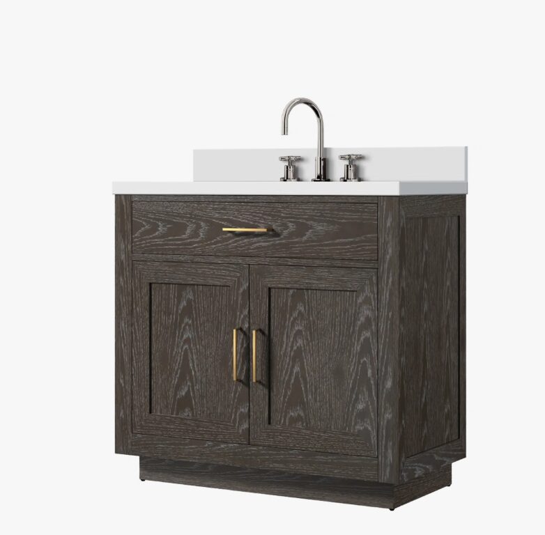 4 Contemporary Dark Wood Grain Bathroom Vanity Soft Close Doors Spacious Organized Storage