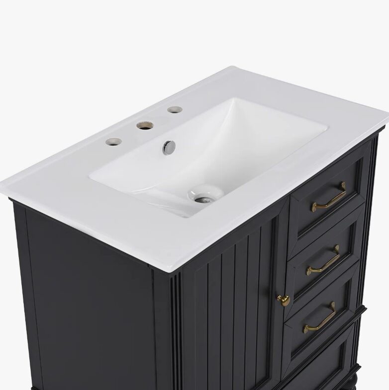 4 Vintage Traditional Black Bathroom Vanity Soft Close Drawers Large Split Storage Layout
