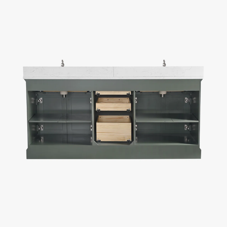 4 Traditional Sage Green Double Sink Vanity Soft Close Drawers & Spacious Side Cabinet Storage