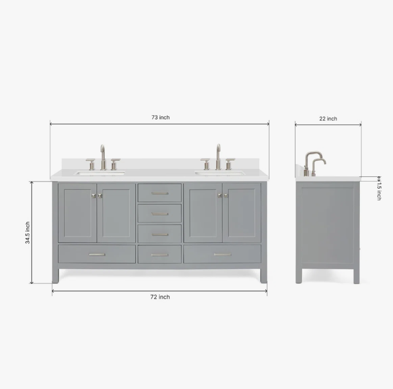 Modern Shaker Grey Double Sink Vanity Soft Close Drawers & Flexible Cabinet Storage Layout