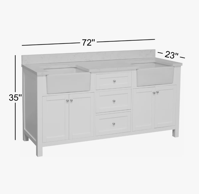 4 72" Freestanding Navy Double Farm Sink Vanity Cabinet with Balanced Storage Layout