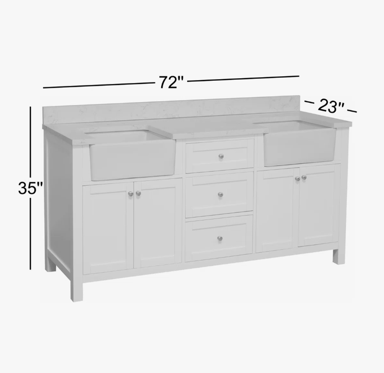 72" Freestanding Grey Double Farm Sink Vanity Cabinet with Symmetrical Storage