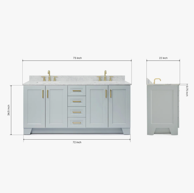 Modern Shaker Light Gray Double Sink Vanity Soft Close Drawers & Spacious Side Cabinet Storage