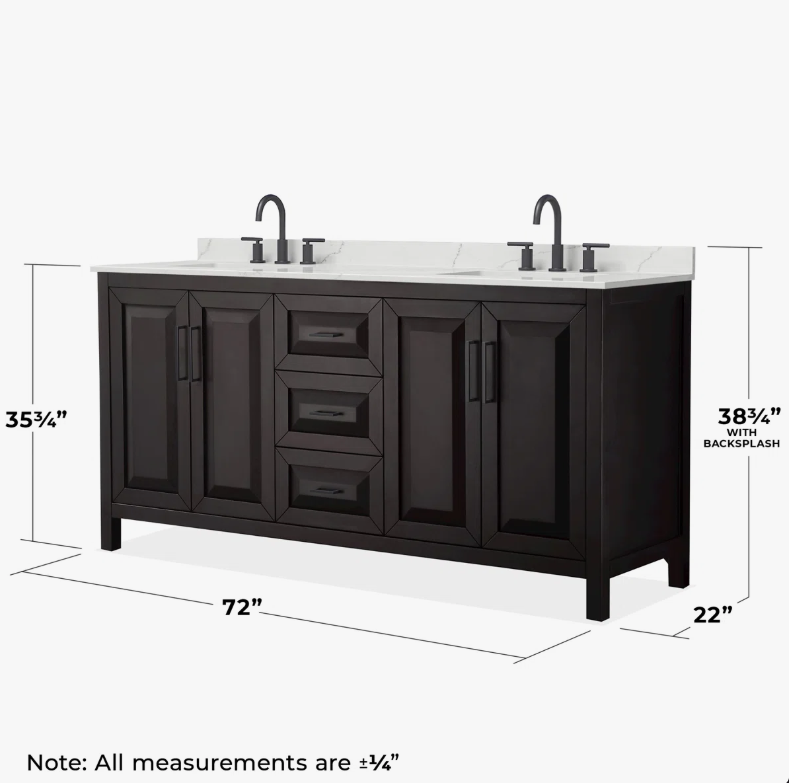 Traditional Espresso Shaker Double Vanity with Soft Close Drawers & Spacious Side Storage Cabinets