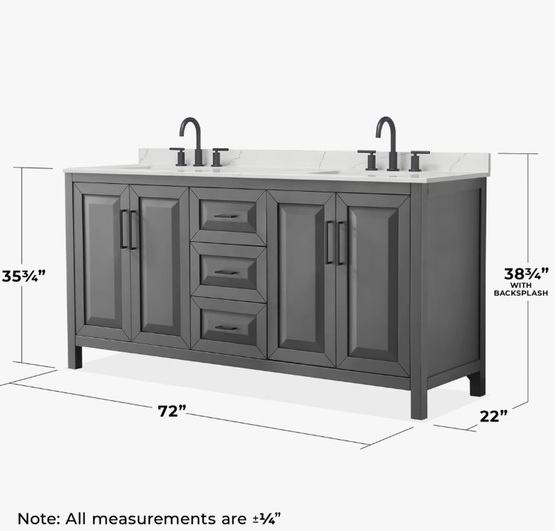 Contemporary Gray Shaker Double Vanity with Soft Close Drawers & Spacious Side Storage Cabinets