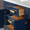5 60 Inch Navy Blue Shaker Double Sink Bathroom Vanity, Carrara White Marble Top & Brushed Gold Hardware
