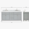 72 Inch Light Gray Shaker Double Sink Bathroom Vanity, Carrara White Marble Countertop & Brushed Nickel Hardware