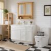5 Classic Bright White Shaker Vanity Base Cabinet with Divided Storage for Bath Renovation