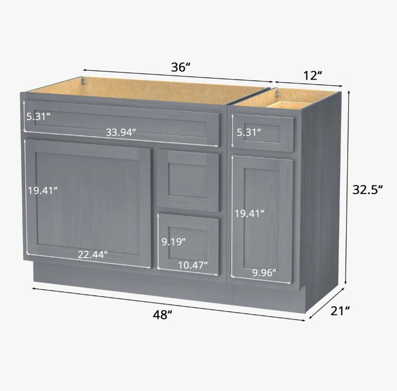 Neutral Grey Wood Shaker Vanity Base with Multi-Zone Storage for Bath Remodel