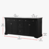 5 72 Inch Traditional Matte Black Double Sink Bathroom Vanity, Carrara White Marble Top & Chrome Knob Hardware