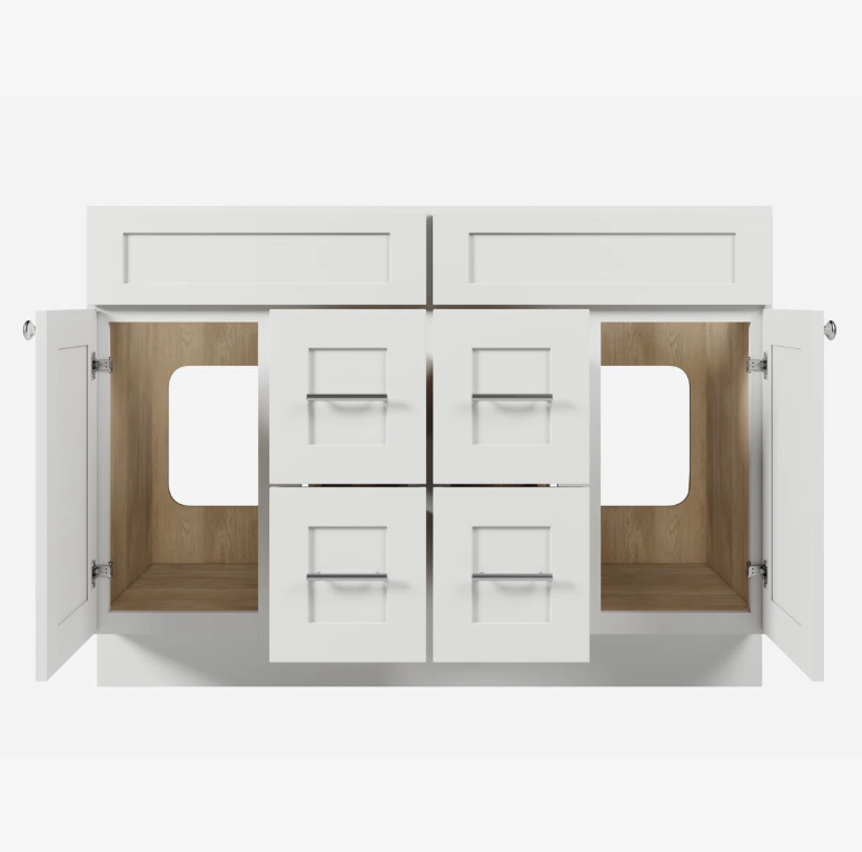 5 48" Freestanding Recessed Panel Double Vanity Base for Custom Countertop