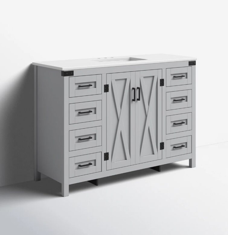 5 Modern Farmhouse Grey Single Vanity with Massive Drawer Storage for Guest & Main Bath