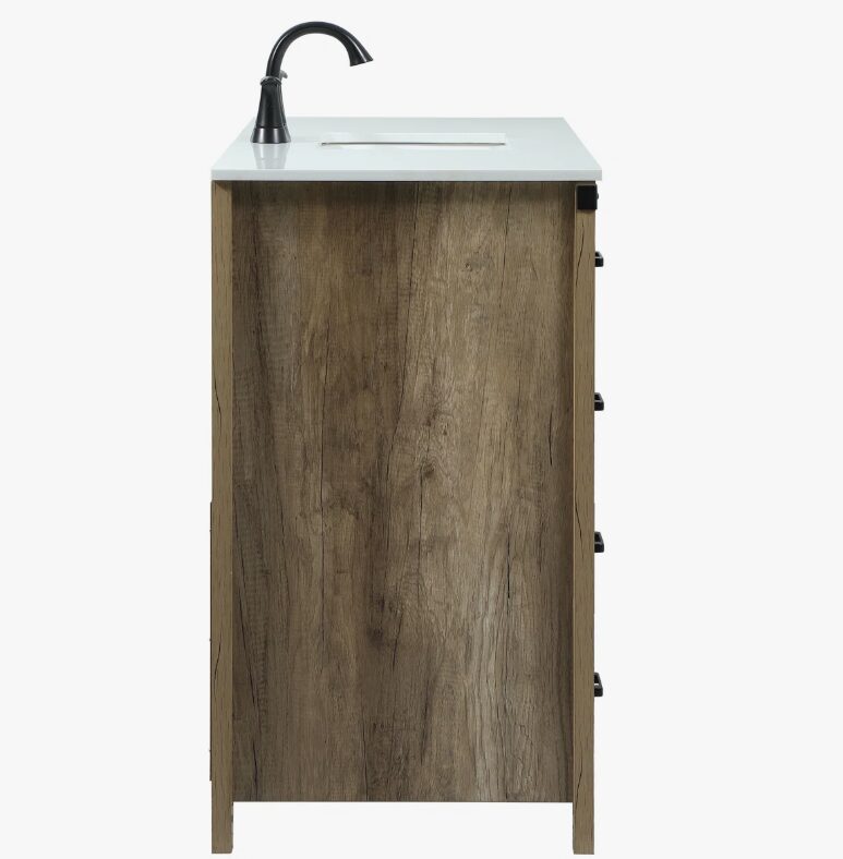 5 Rustic Barn Door Bathroom Vanity Cabinet with Drawer Storage & Quartz Top