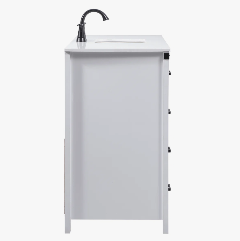 5 All-White Farmhouse Vanity with 8 Drawers for Spacious Organized Bathroom Storage