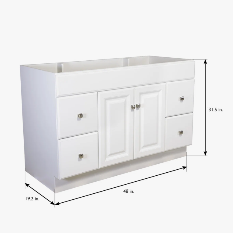Classic White Raised Panel Vanity Base with Drawer & Cabinet Storage for Bathroom Remodel