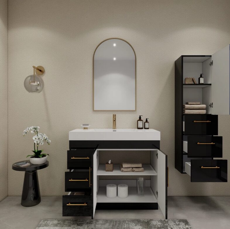 Gloss Black Contemporary Bathroom Vanity with Sink Countertop